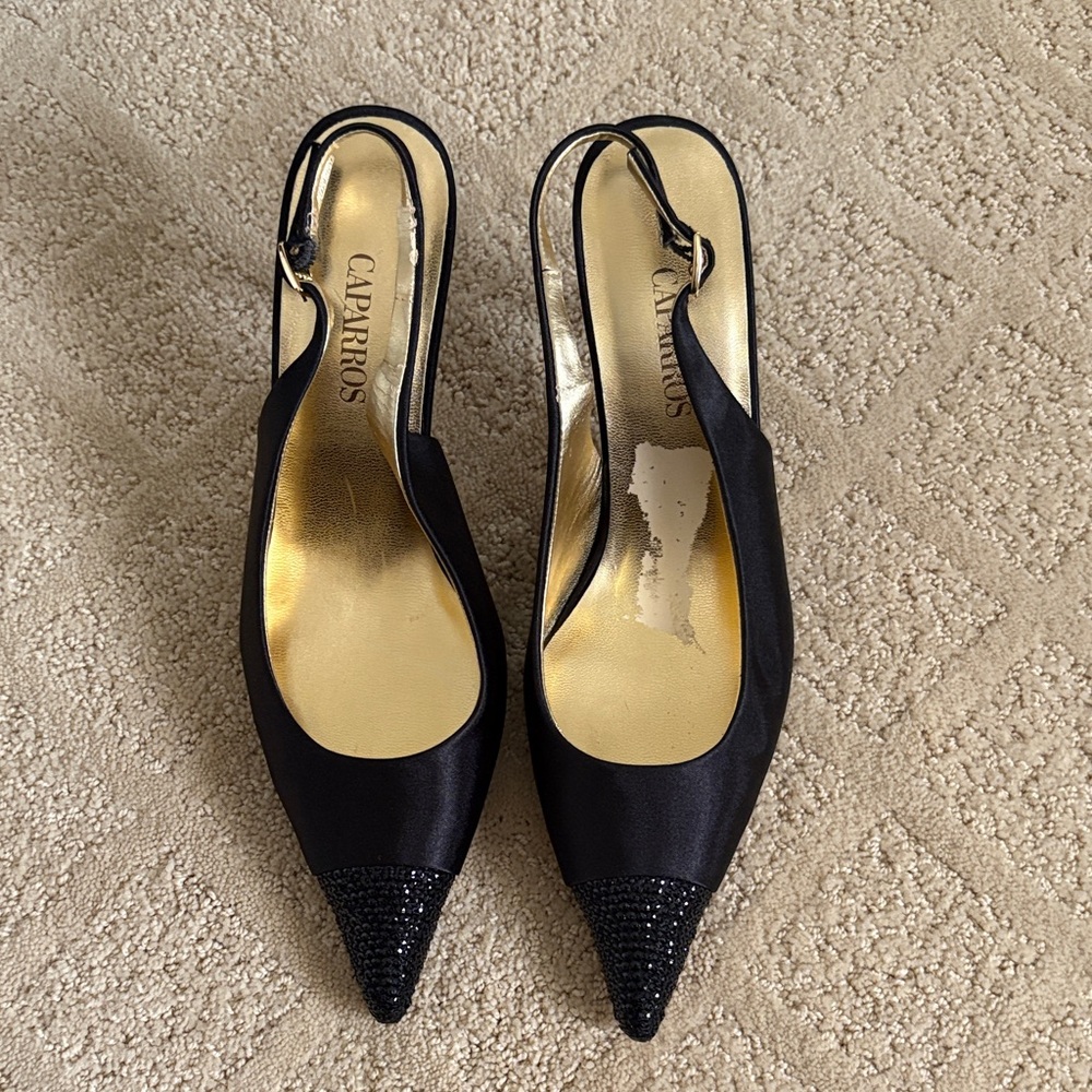 Caparros Black and Gold Slingback Heels